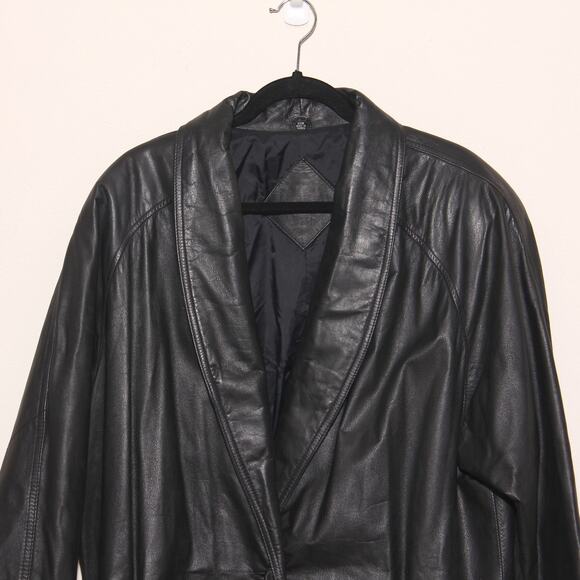 Vintage 80s JC Penney Long Leather Duster Trench Coat Size 18W - Picture 3 of 12